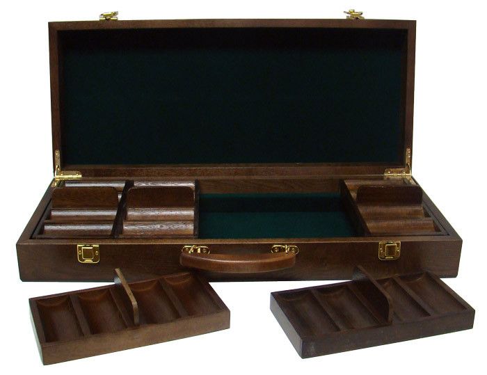 Hộp gỗ phỉnh poker Walnut set 500 chip